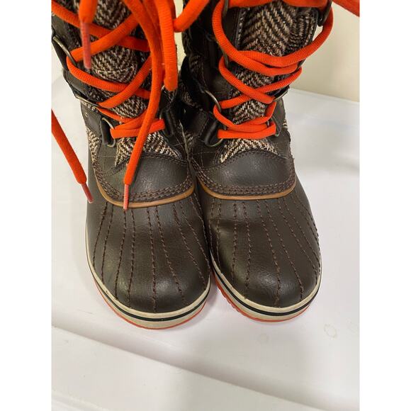 SOREL Herringbone Quilted Brown Winter Waterproof Boots Faux Fur Trim Lined 9us - Picture 6 of 9